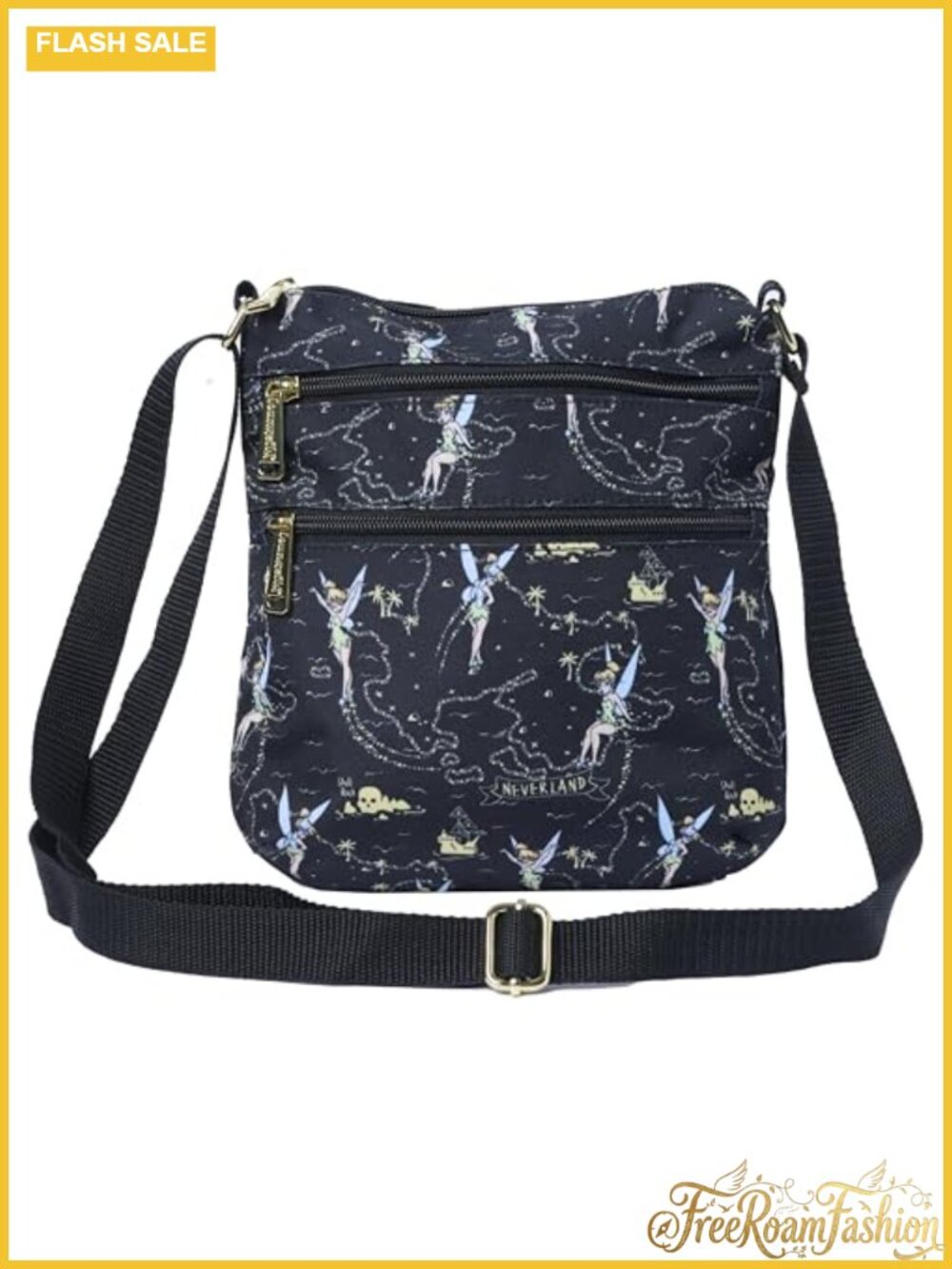 Loungefly Disney Tinker Bell Passport Crossbody Bag Nylon Neverland Map